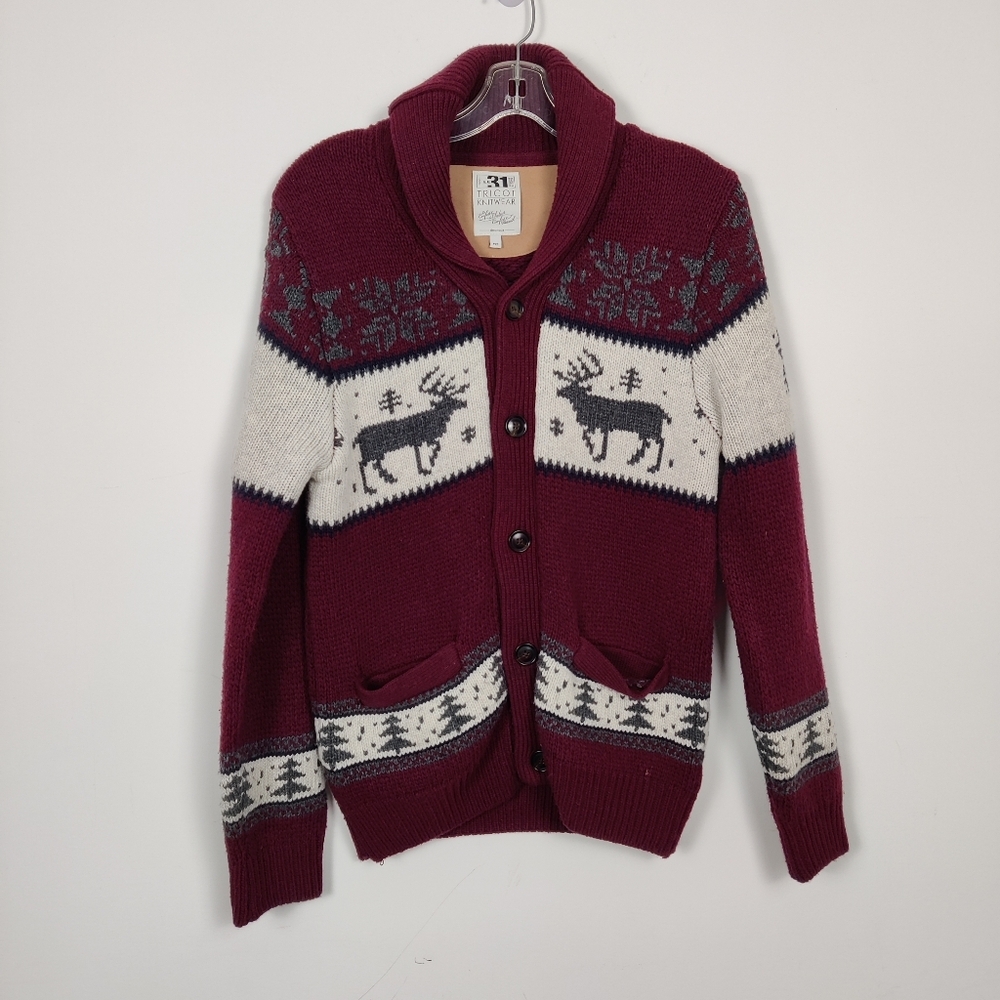 Simons Men's Button Down Cardigan Sweater Sz Small Wool Fair Isle Shawl Collar